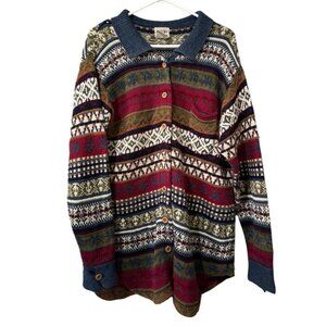 IVY Fair Isle Cardigan Sweater Women Size Large Buttons Long Sleeve Knit Vintage